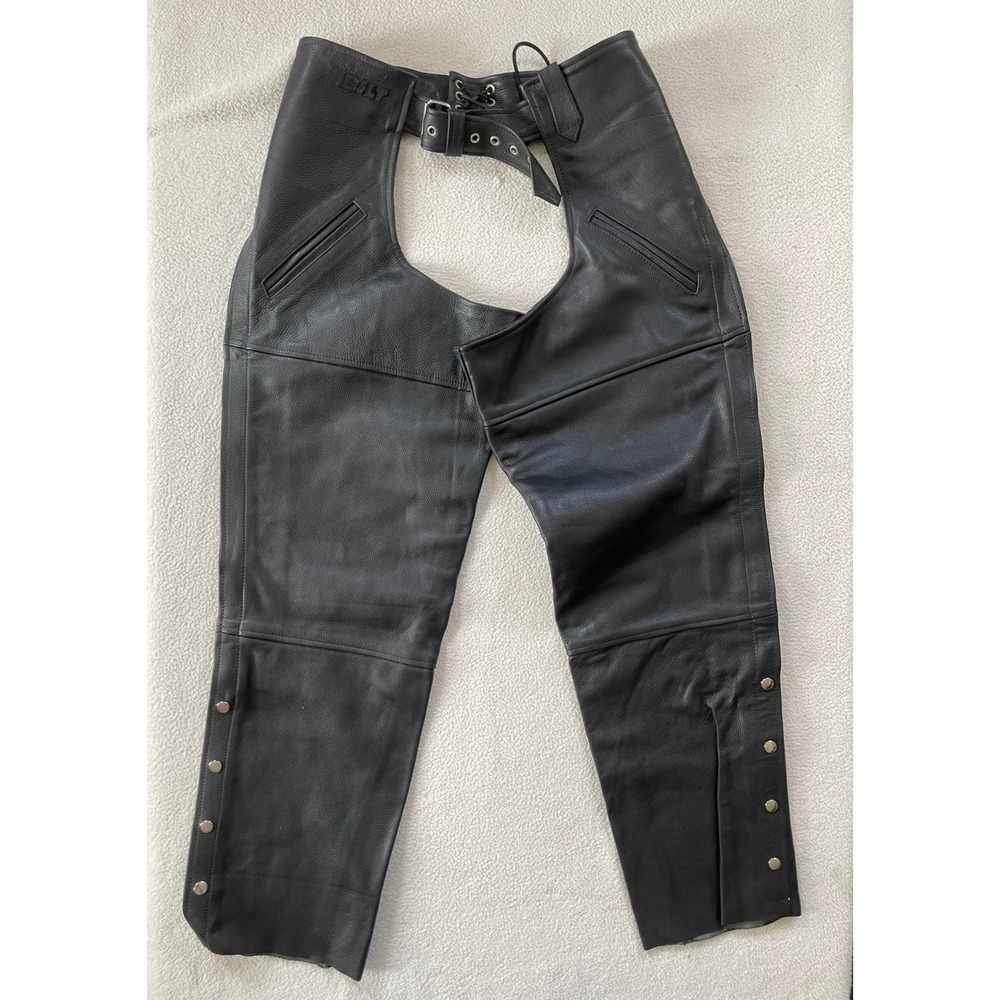 Custom Bilt Leather Motorcycle Chaps Mens 2XL Black Adjustable Riding Gear